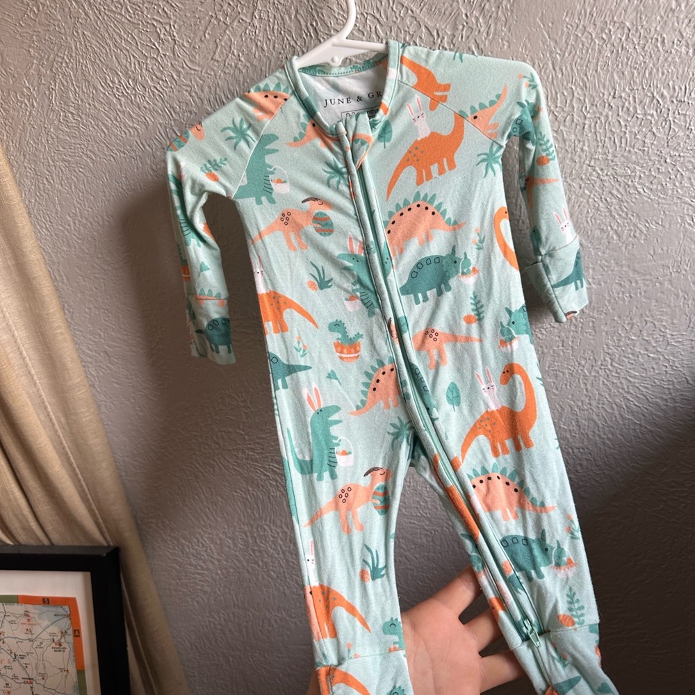 June & Grey dinosaur themed bamboo footie